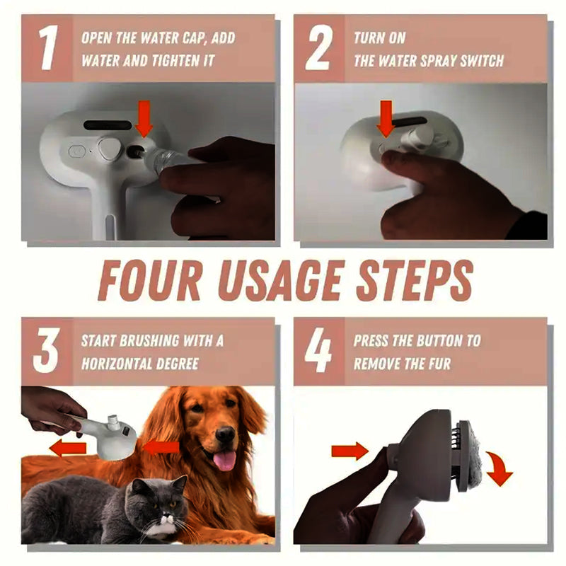 🐕🦺🐕🦺Natravor™ 3-in-1 Pet Steam Brush for Dogs, Cats - Rechargeable Deshedding Comb with Stainless Steel Bristles🎉