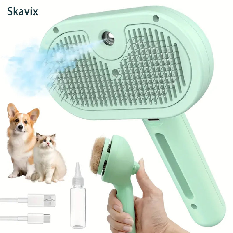 🐕🦺🐕🦺Natravor™ 3-in-1 Pet Steam Brush for Dogs, Cats - Rechargeable Deshedding Comb with Stainless Steel Bristles🎉