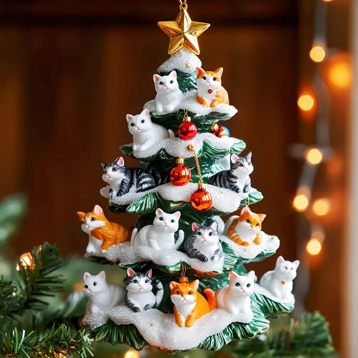 Snowy Cat Christmas Tree Ornament