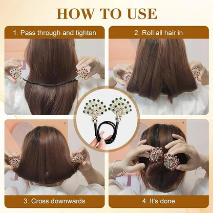 Crystal Leaf Hair Clip｜Vintage-Inspired Rhinestone Ponytail Holder